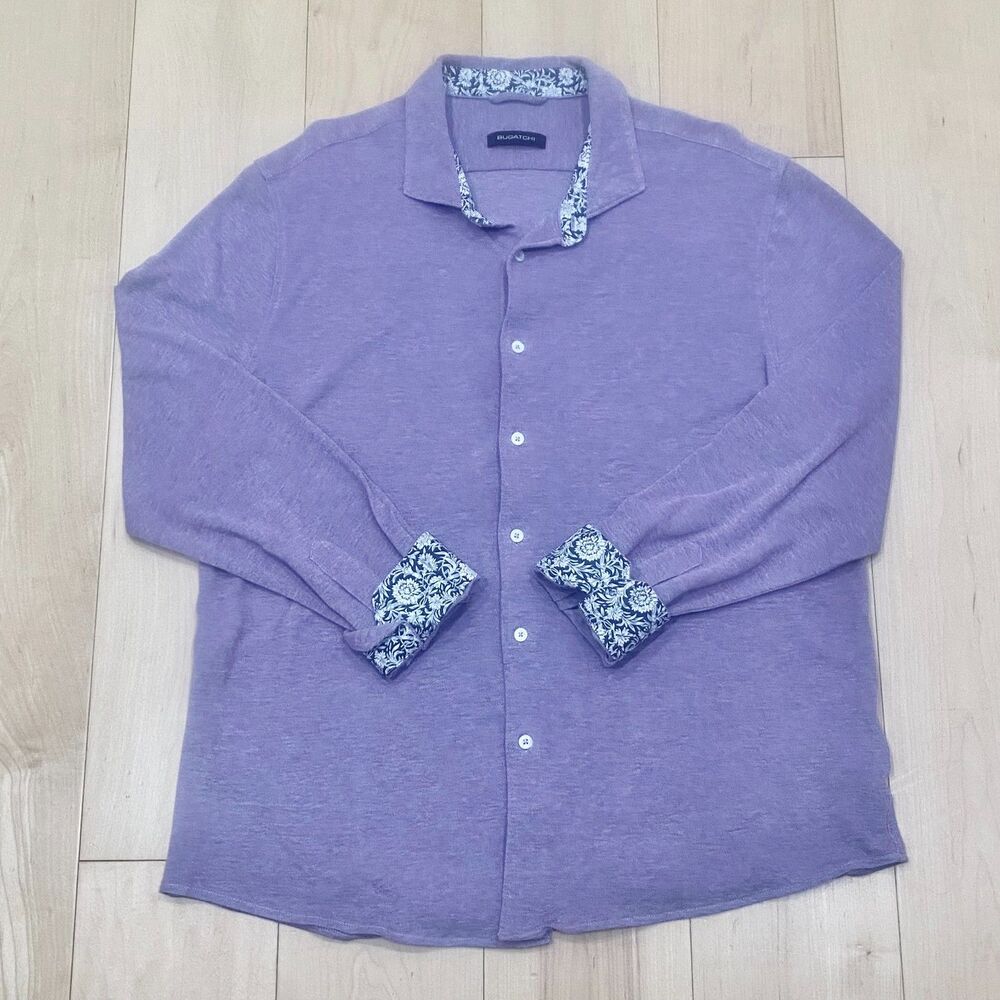 Bugatchi Long Sleeve Reverse Cuff Button Up Shirt XXL 100% Cotton